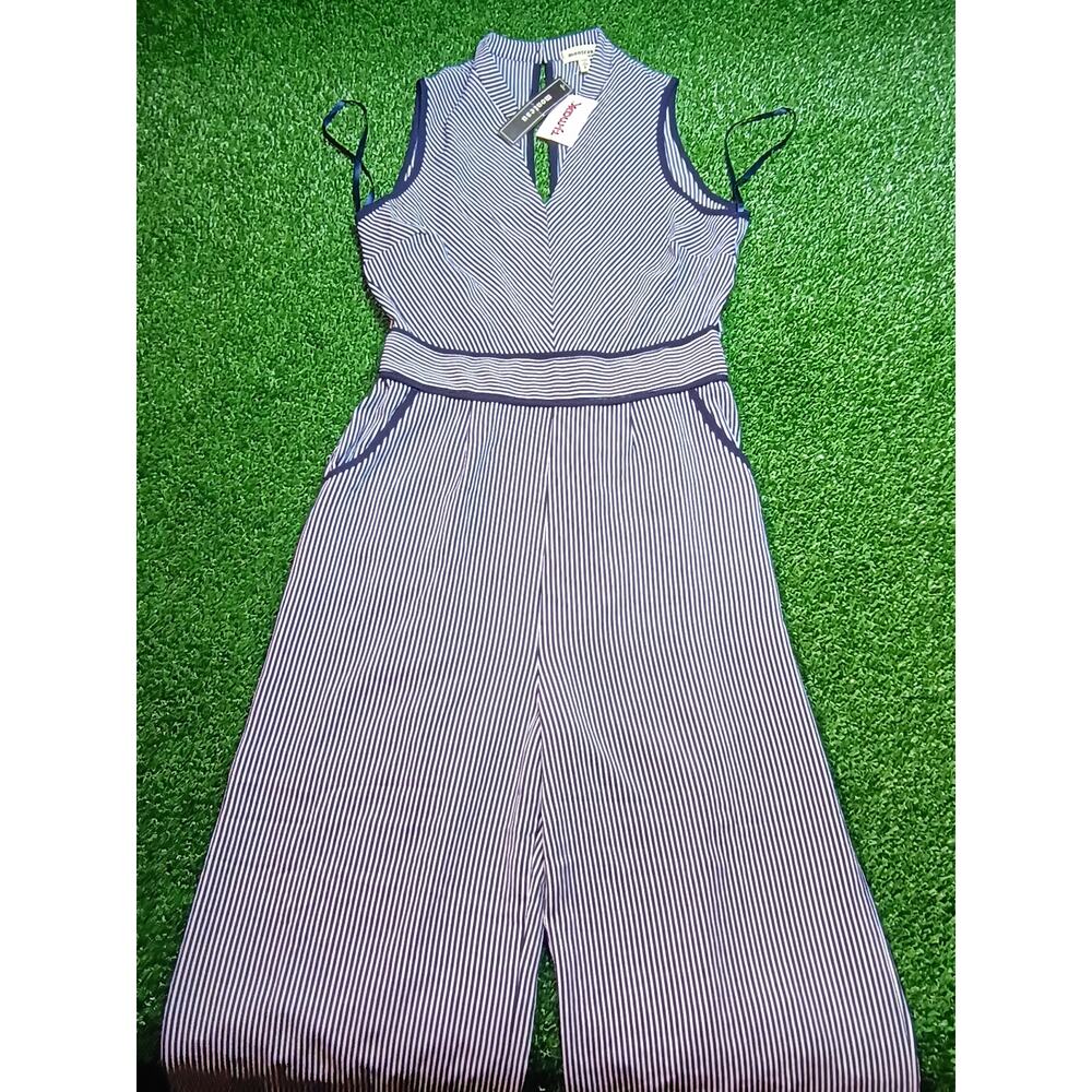 Sleeveless Navy & White Striped Jumpsuit